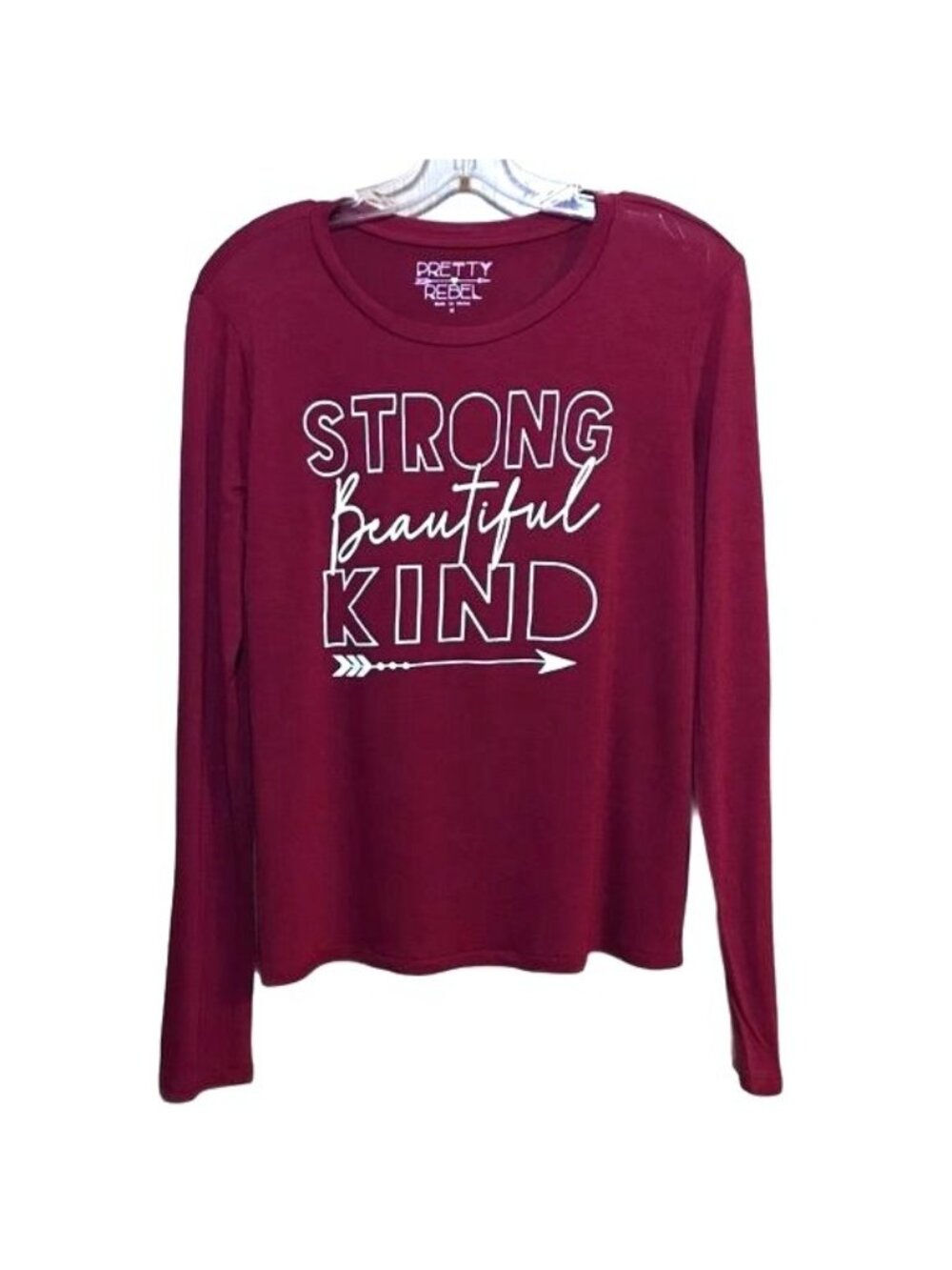 Pretty Rebel Boho Casual Long Sleeve Granola Girl Tee "Strong Beautiful Kind" M